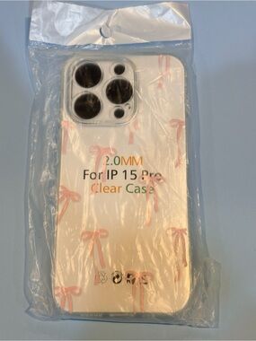 Clear Pink Bow iPhone 15 Pro Case - Compatible Protection New